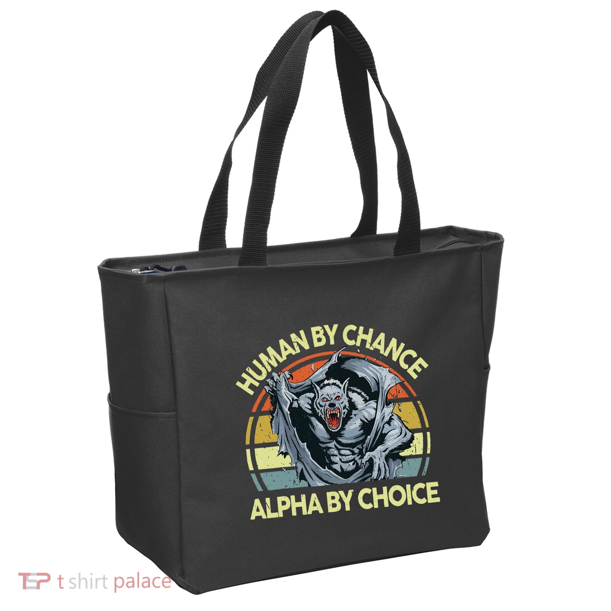 Wolf Dad Human By Chance Alpha By Choice Funny Daddy Papa Tote Bag