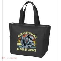 Wolf Dad Human By Chance Alpha By Choice Funny Daddy Papa Tote Bag thumb 3