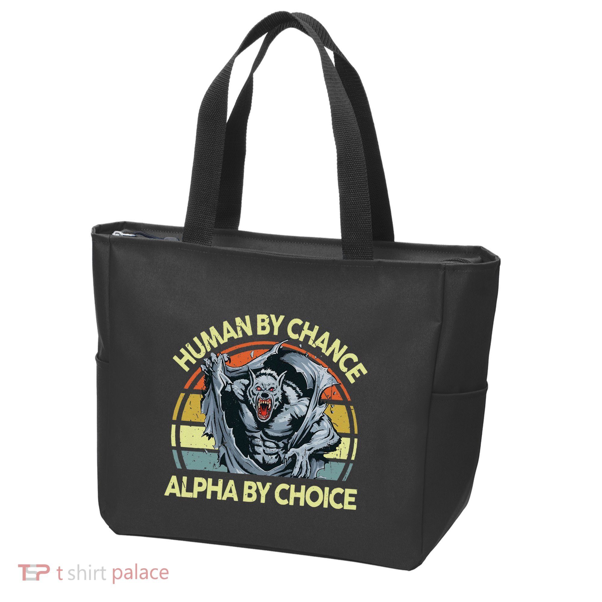 Wolf Dad Human By Chance Alpha By Choice Funny Daddy Papa Tote Bag
