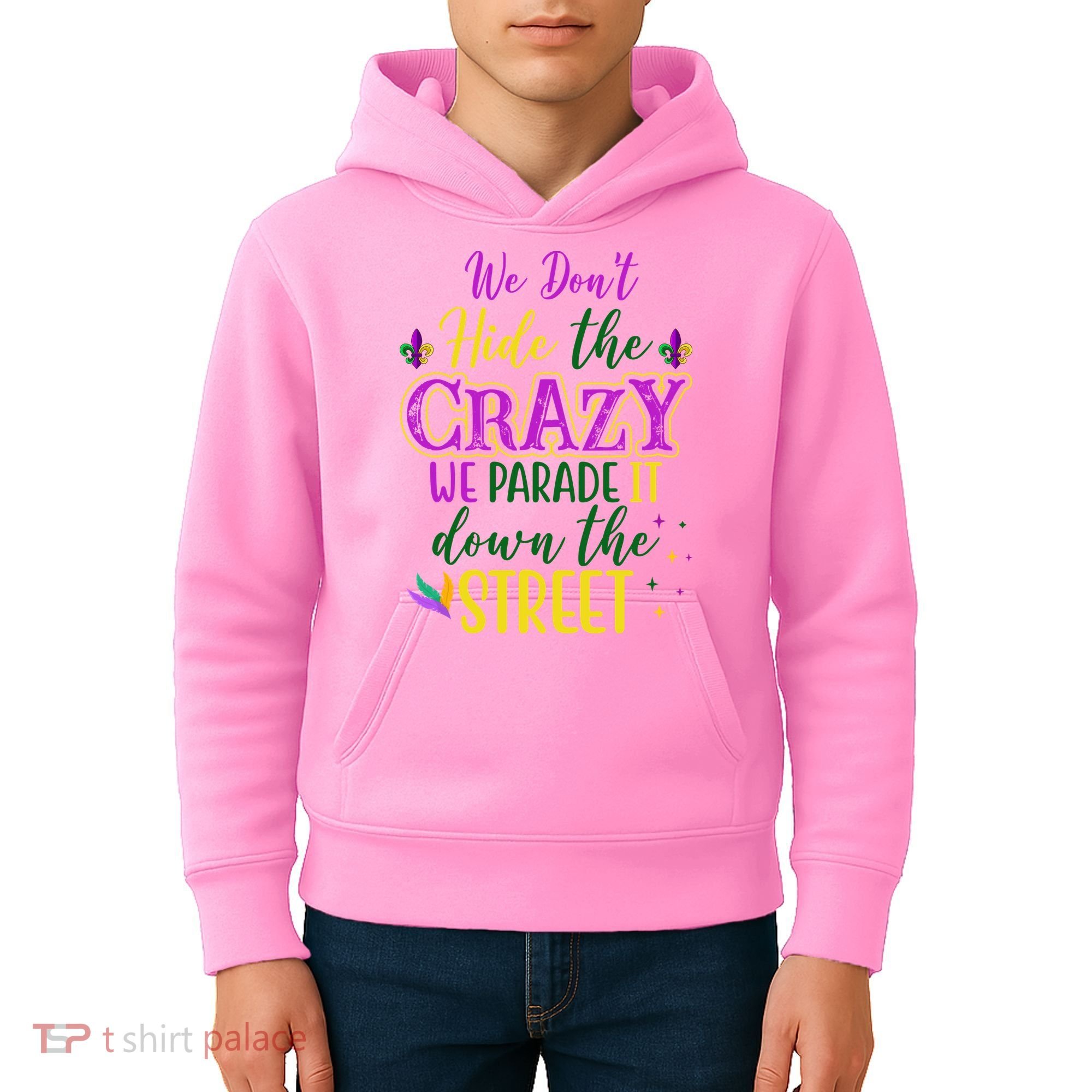 We Dont Hide The Crazy We Parade It Down The Street Funny Mardi Gras Kids Hoodie