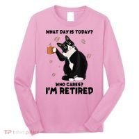 What Day Is Today Who Cares I'm Retired Cat Coffee Lovers Long Sleeve Shirt thumb 0