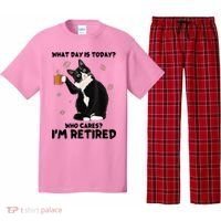 What Day Is Today Who Cares I'm Retired Cat Coffee Lovers Pajama Set thumb 0