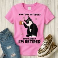 What Day Is Today Who Cares I'm Retired Cat Coffee Lovers Women's T-Shirt thumb 3