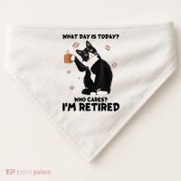 What Day Is Today Who Cares I'm Retired Cat Coffee Lovers USA-Made Doggie Bandana thumb 0