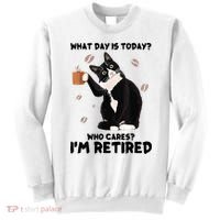 What Day Is Today Who Cares I'm Retired Cat Coffee Lovers Sweatshirt thumb 0