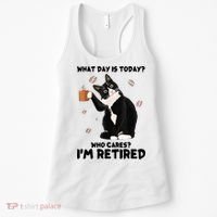 What Day Is Today Who Cares I'm Retired Cat Coffee Lovers Women's Tank Top thumb 0