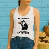 What Day Is Today Who Cares I'm Retired Cat Coffee Lovers Women's Tank Top thumb 2