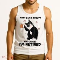 What Day Is Today Who Cares I'm Retired Cat Coffee Lovers Tank Top thumb 3