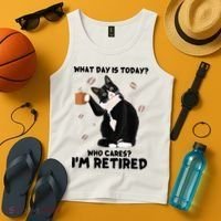 What Day Is Today Who Cares I'm Retired Cat Coffee Lovers Tank Top thumb 4