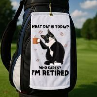 What Day Is Today Who Cares I'm Retired Cat Coffee Lovers Golf Towel thumb 2