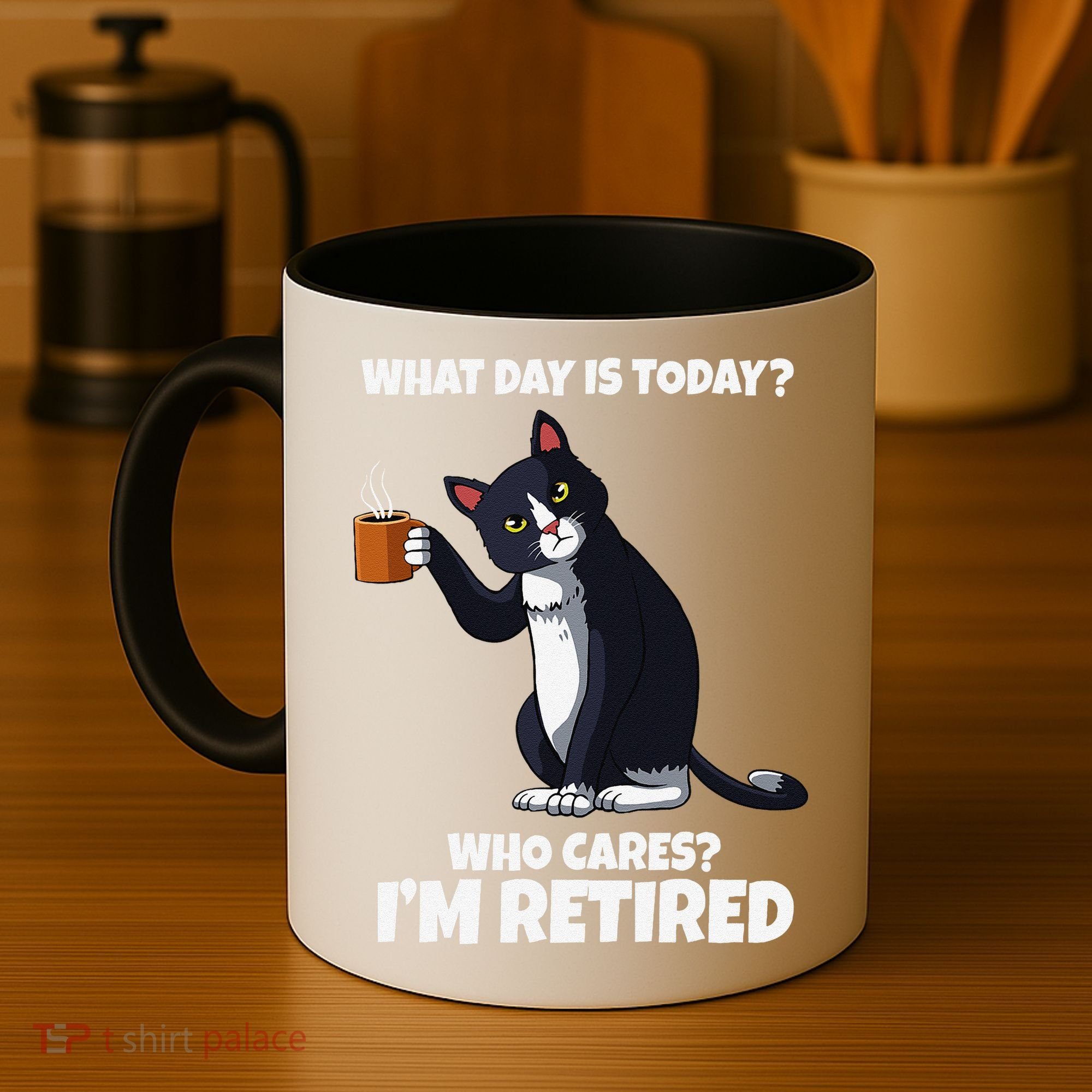 What Day Is Today Im Retired Cat Kitten Lover Coffee Mug