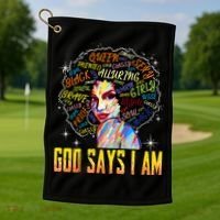 Wo Distressed Juneteenth Black History Awesome God Says I Am Golf Towel thumb 1