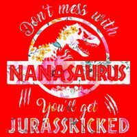 Womens Don't Mess With Nanasaurus You'll Get Jurasskicked Nana Dino Santa Hat thumb 1