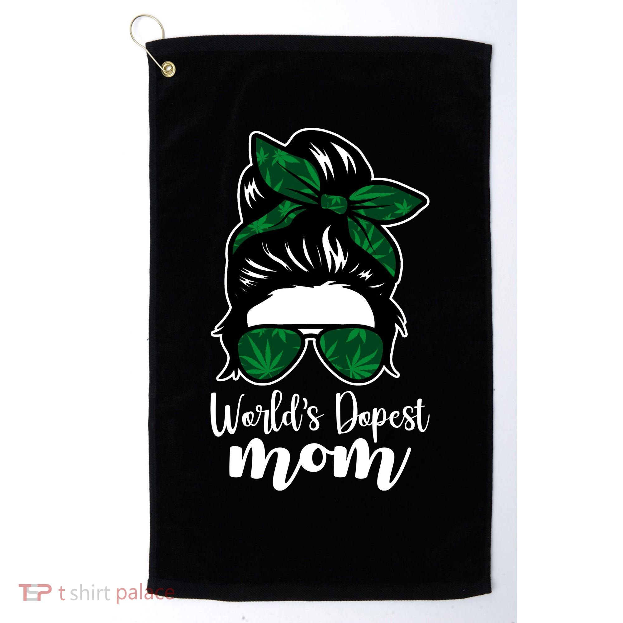 World's Dopest Mom Weed Hair Bun Golf Towel