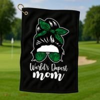 World's Dopest Mom Weed Hair Bun Golf Towel thumb 1