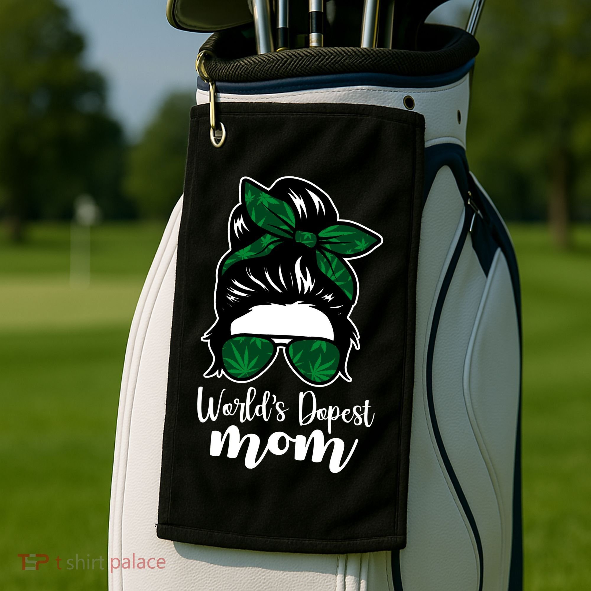 World's Dopest Mom Weed Hair Bun Golf Towel