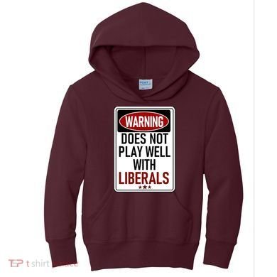 WARNING Does Not Play Well With LIBERALS Kids Hoodie