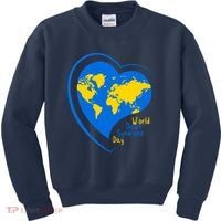 World Down Syndrome Day Heart Earth Kids Sweatshirt thumb 0