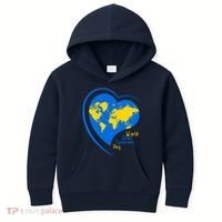 World Down Syndrome Day Heart Earth Kids Hoodie thumb 0