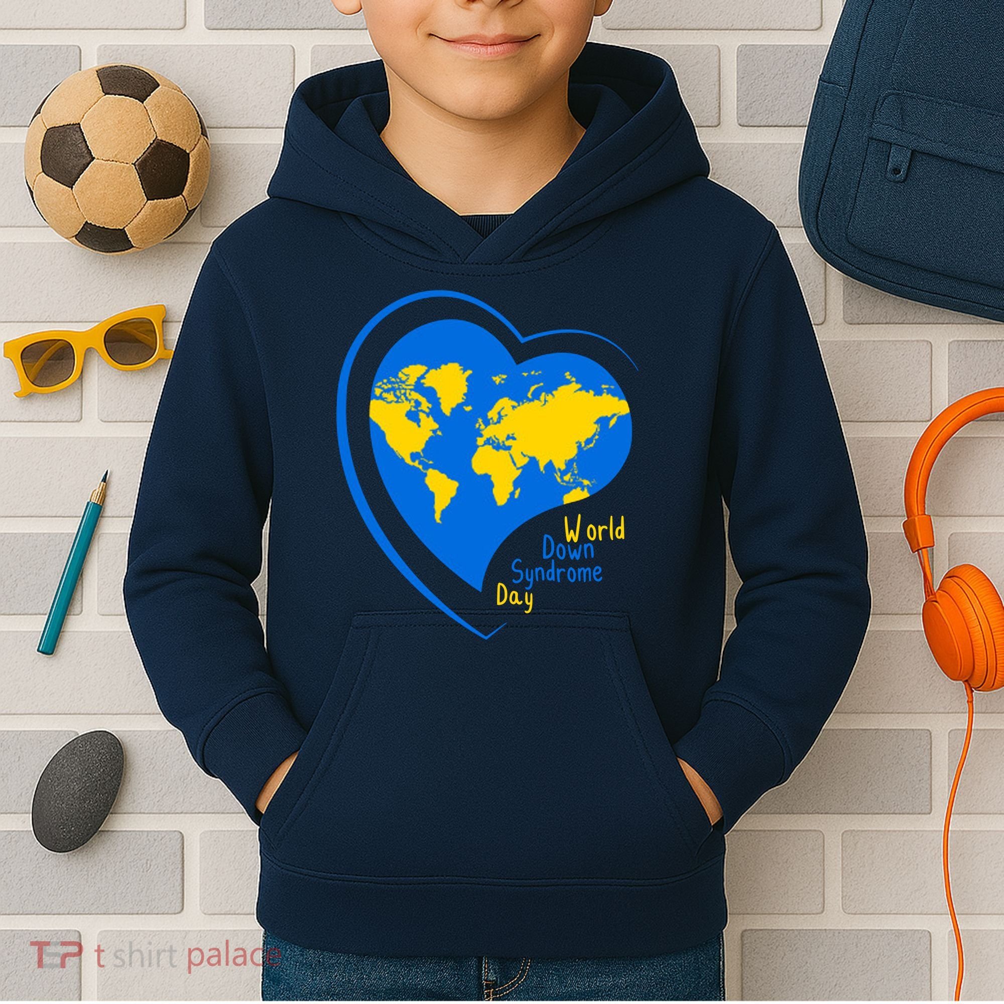 World Down Syndrome Day Heart Earth Kids Hoodie