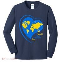 World Down Syndrome Day Heart Earth Kids Long Sleeve Shirt thumb 0