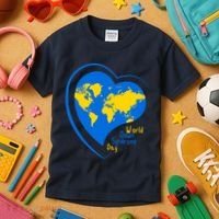 World Down Syndrome Day Heart Earth Kids T-Shirt thumb 3