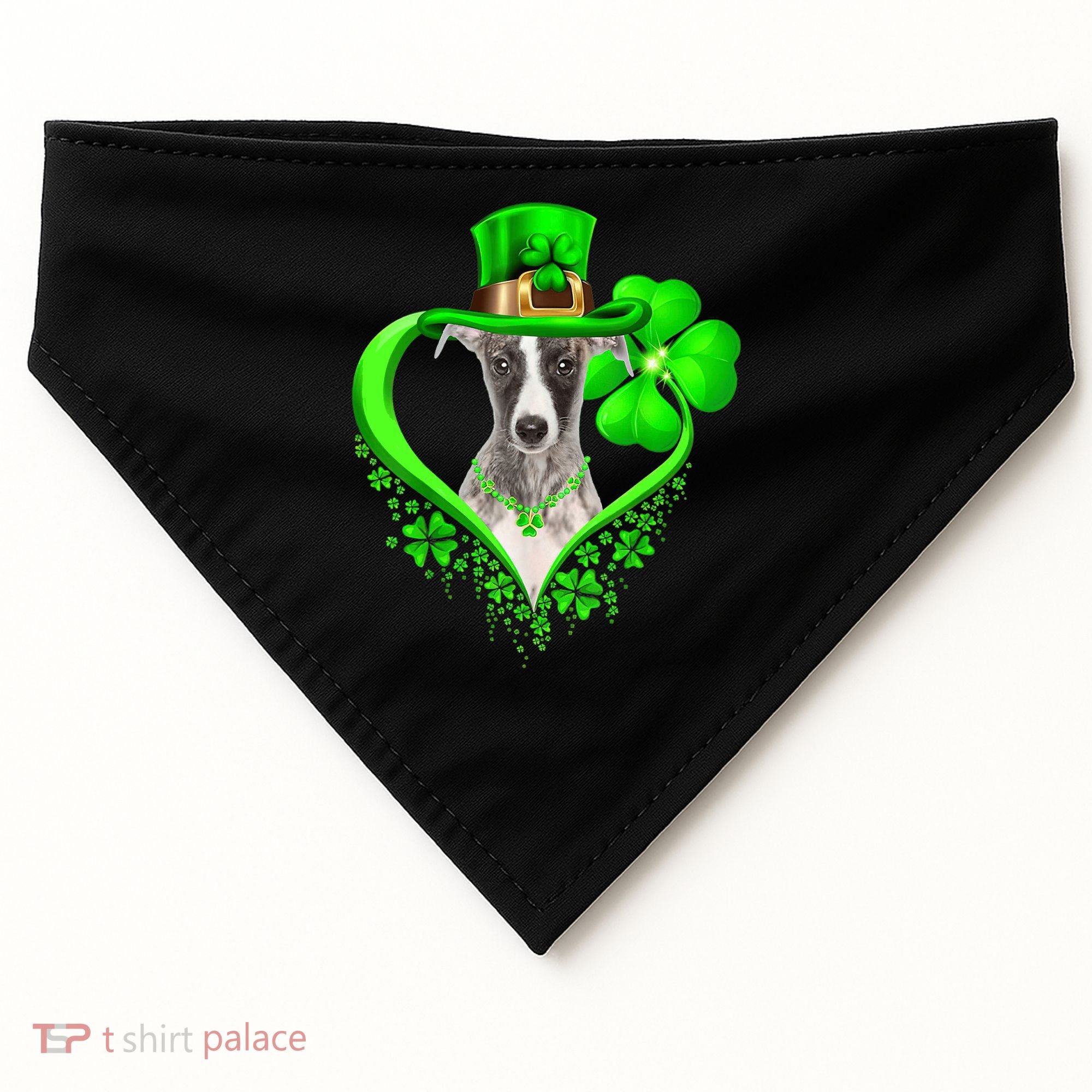 Whippet Dog St Patricks Day Lover Irish Shamrock USA-Made Doggie Bandana