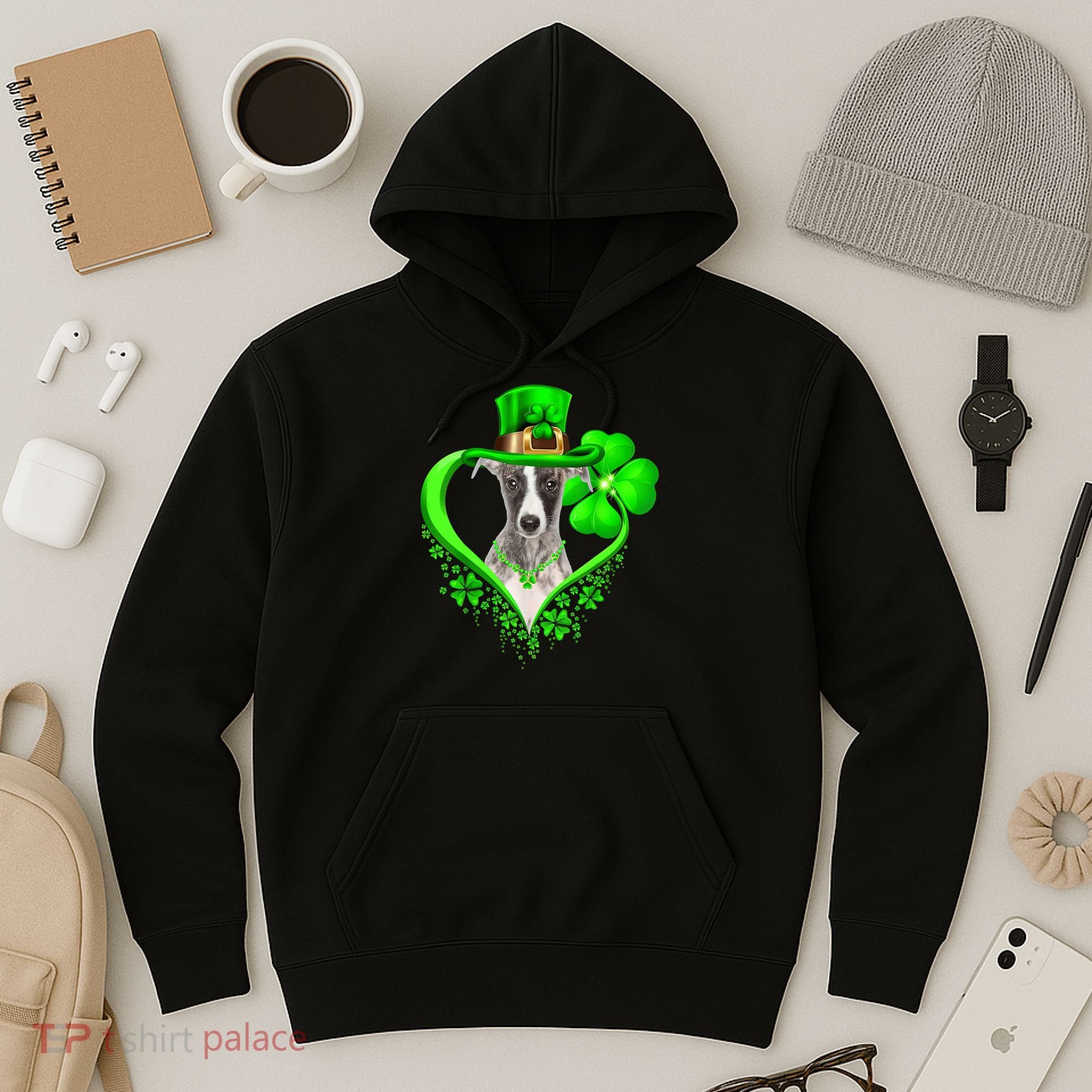 Whippet Dog St Patricks Day Lover Irish Shamrock Hoodie