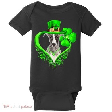 Whippet Dog St Patricks Day Lover Irish Shamrock Baby Bodysuit
