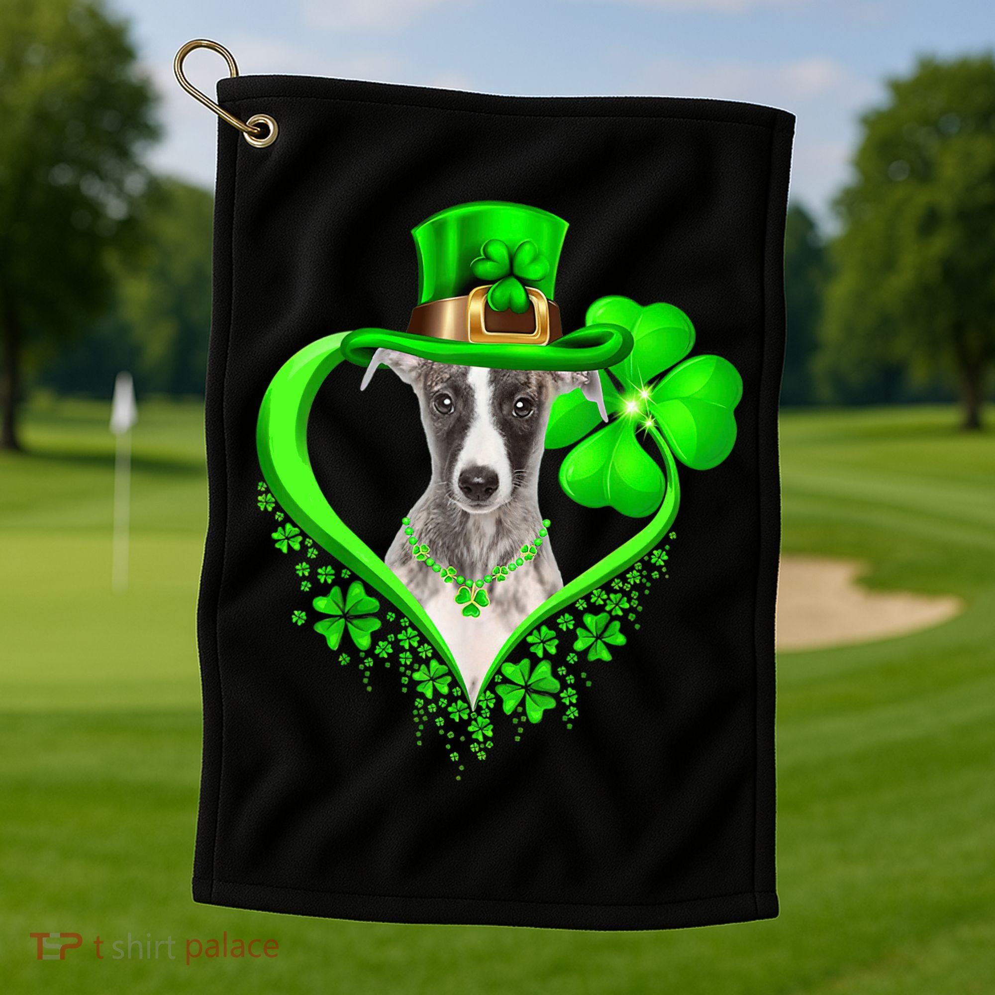 Whippet Dog St Patricks Day Lover Irish Shamrock Golf Towel