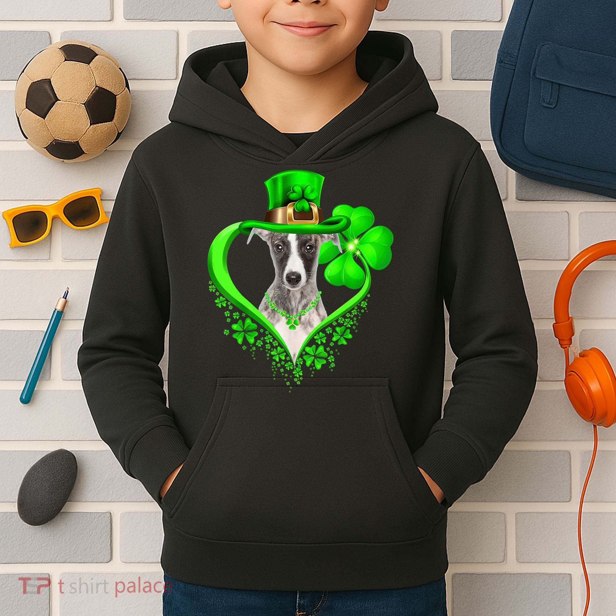 Whippet Dog St Patricks Day Lover Irish Shamrock Kids Hoodie