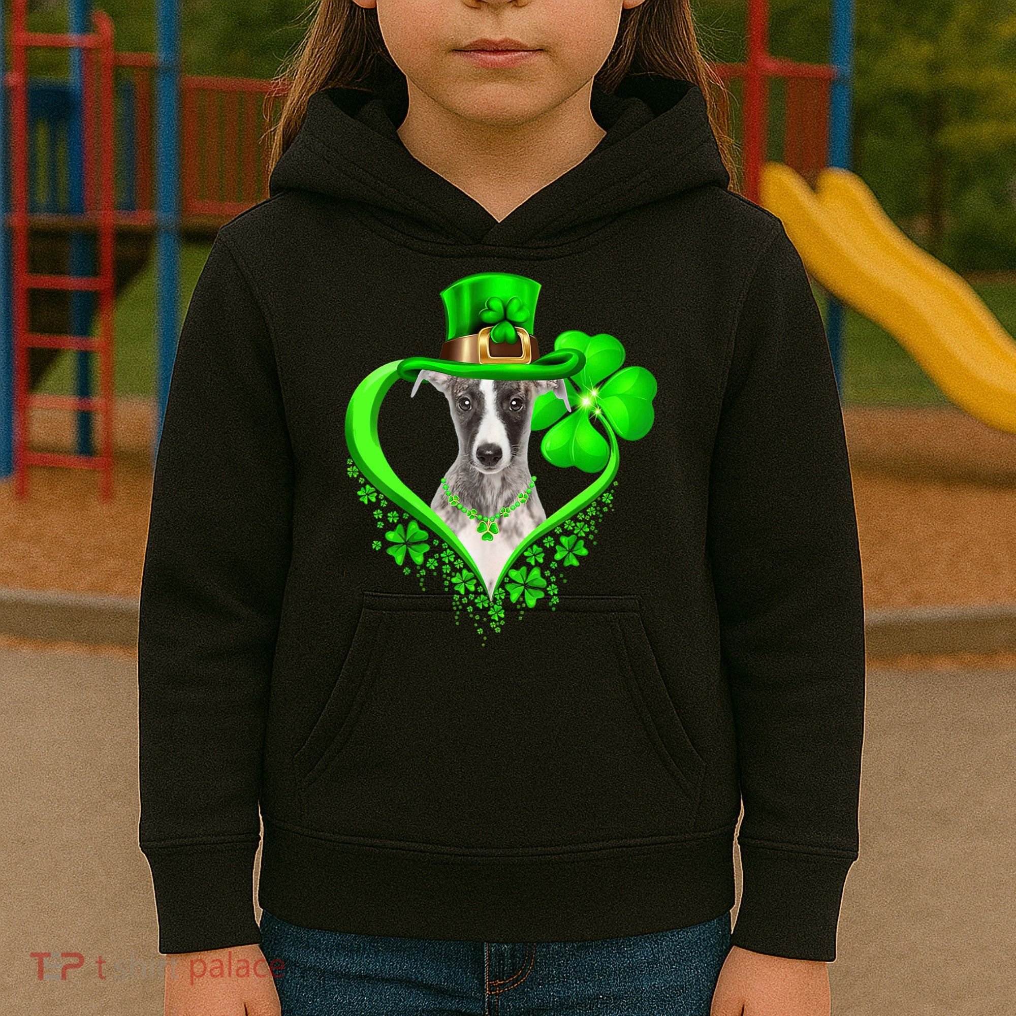 Whippet Dog St Patricks Day Lover Irish Shamrock Kids Hoodie