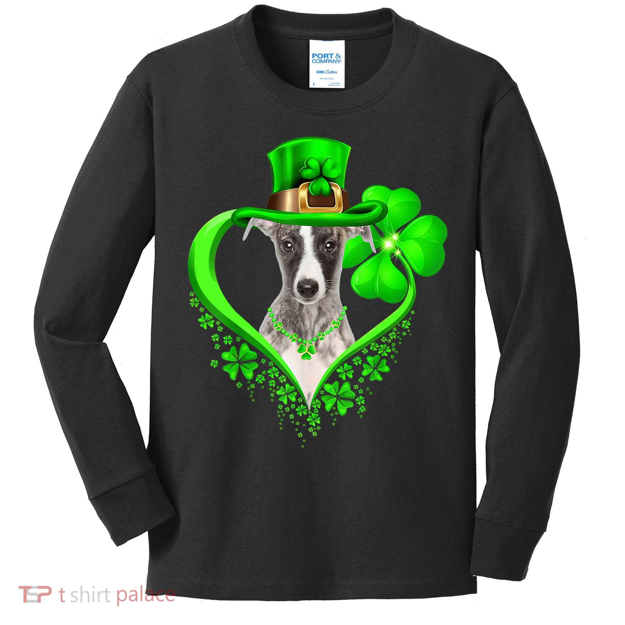 Whippet Dog St Patricks Day Lover Irish Shamrock Kids Long Sleeve Shirt