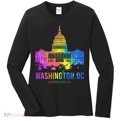 Washington Dc Skyline Watercolor Souvenirs Us Capitol Women's Long Sleeve Shirt