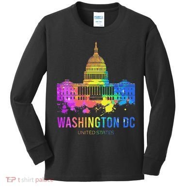 Washington Dc Skyline Watercolor Souvenirs Us Capitol Kids Long Sleeve Shirt