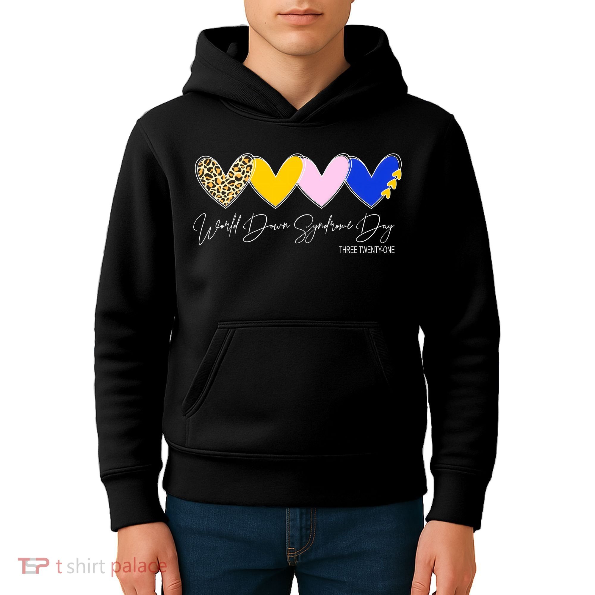 World Down Syndrome Day March 21st Awareness Heart Kids Hoodie