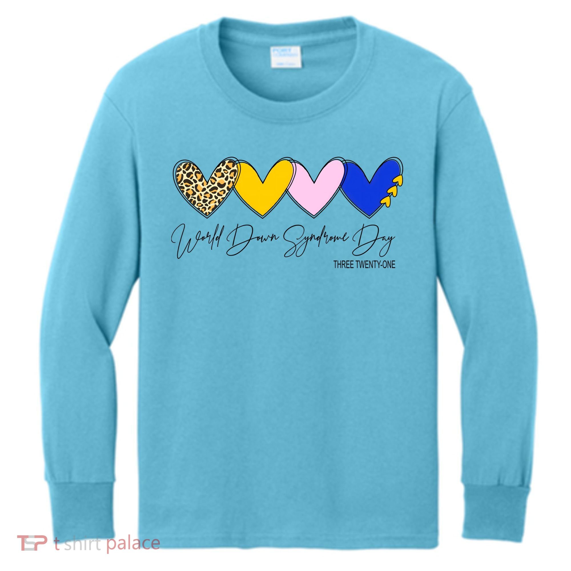 World Down Syndrome Day March 21st Awareness Heart Kids Long Sleeve Shirt