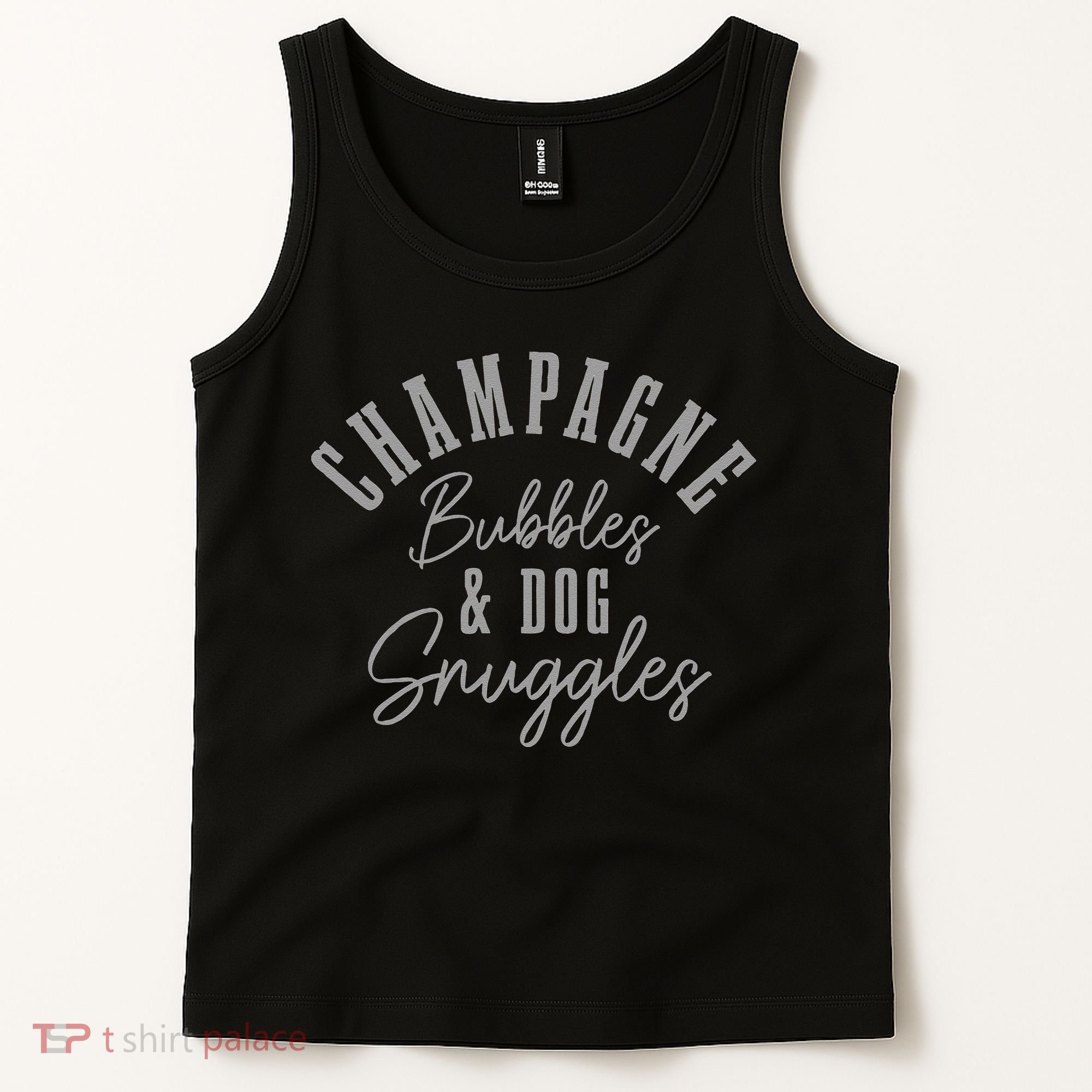 Womens Dog Snuggles & Champagne Bubbles Funny Cute Dog Lover Tank Top