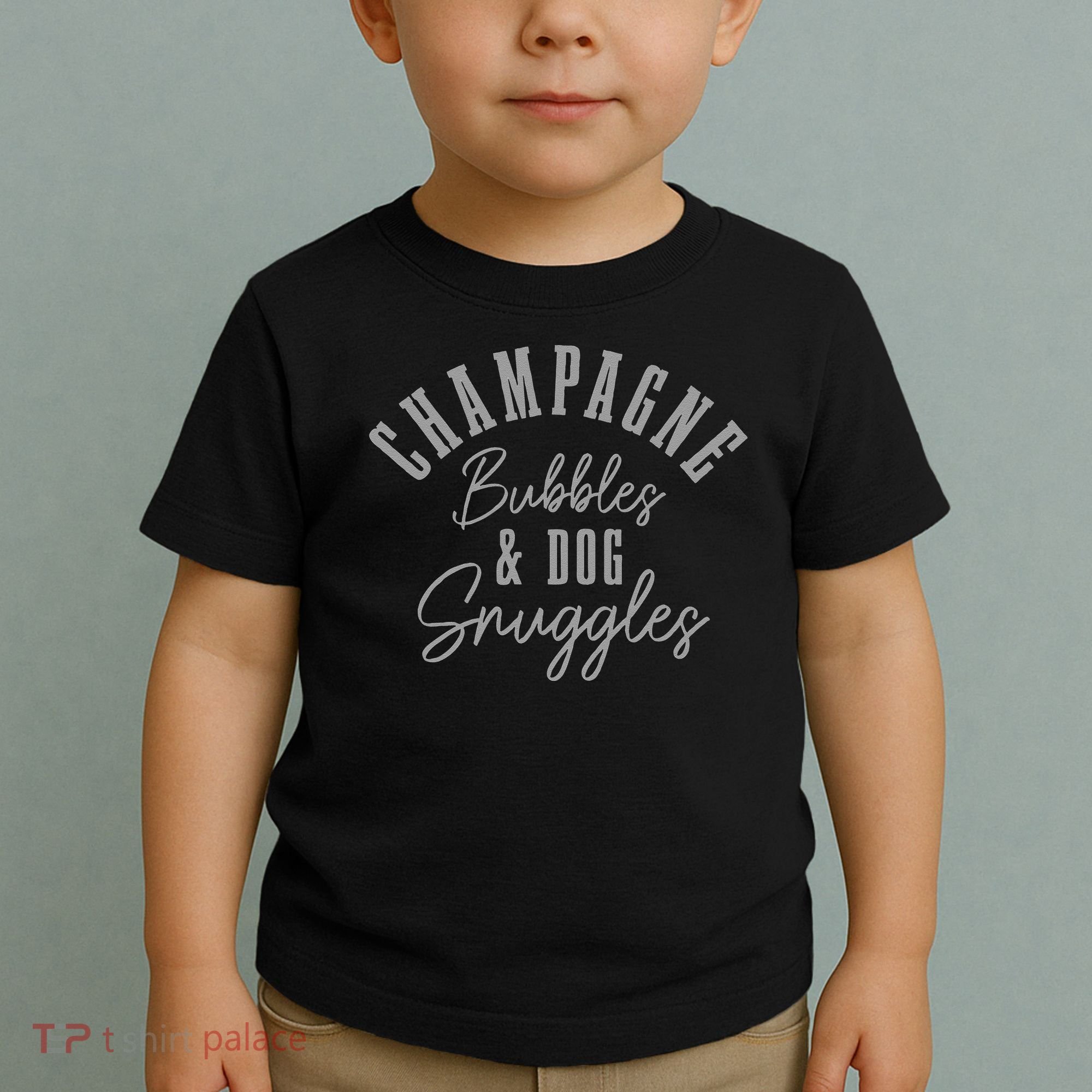 Womens Dog Snuggles & Champagne Bubbles Funny Cute Dog Lover Toddler T-Shirt