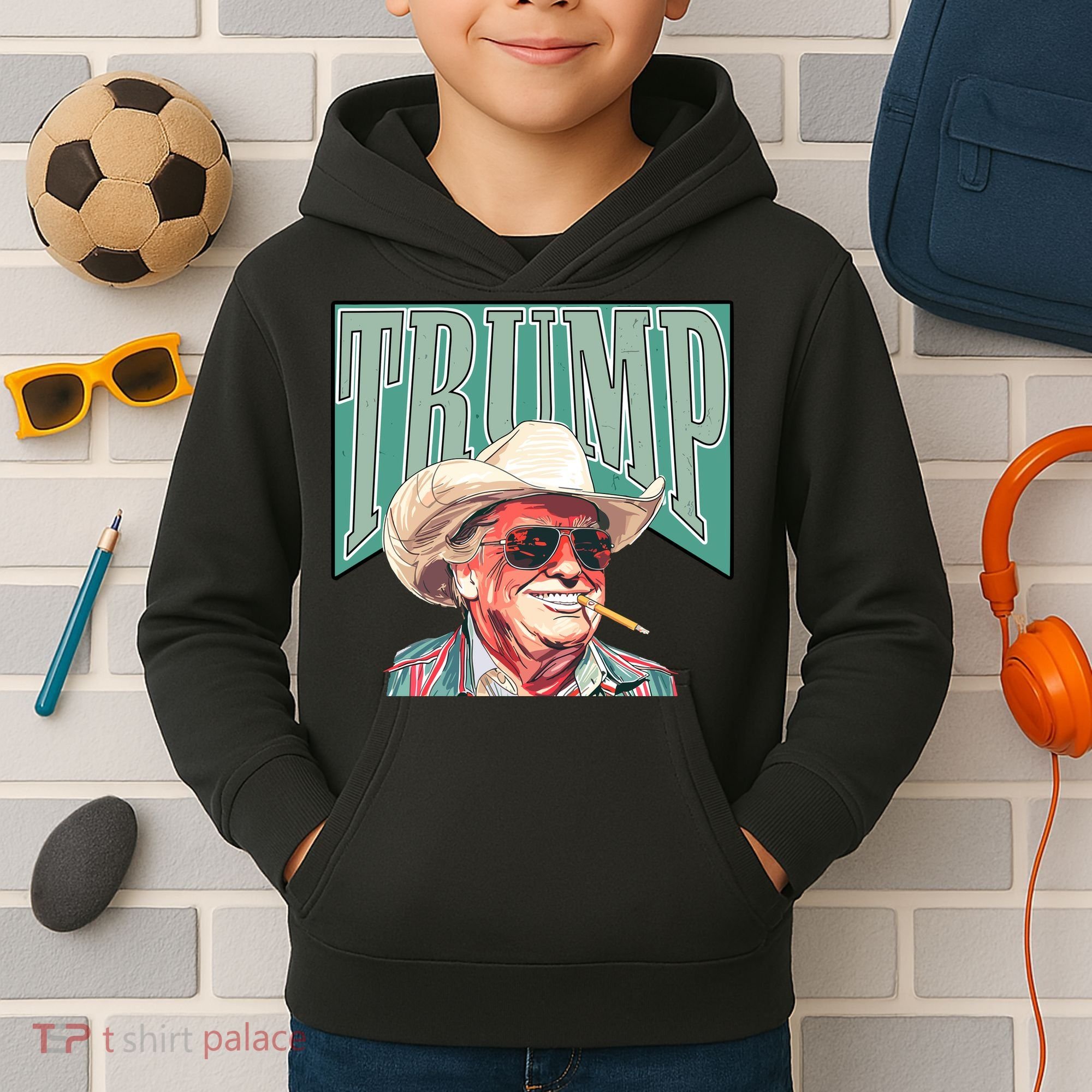 Western Donald Trump Cowboy Maga Kids Hoodie