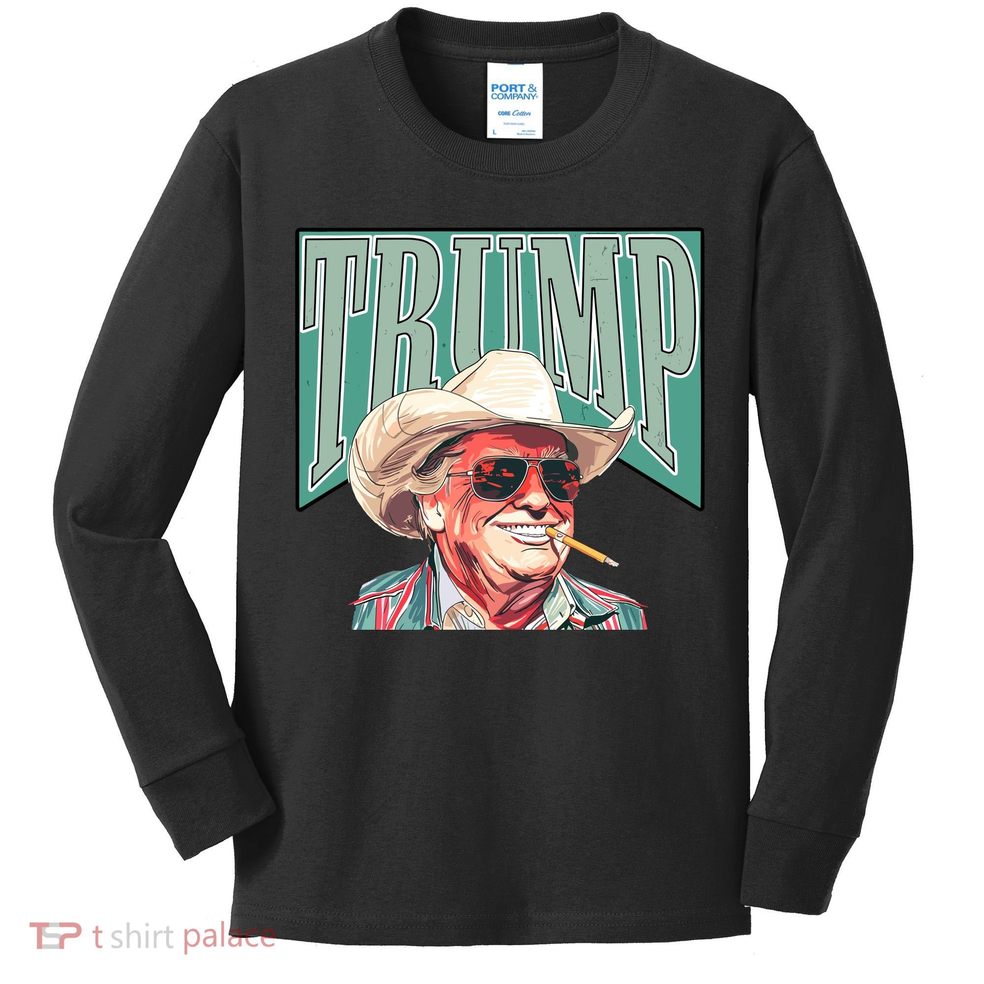 Western Donald Trump Cowboy Maga Kids Long Sleeve Shirt
