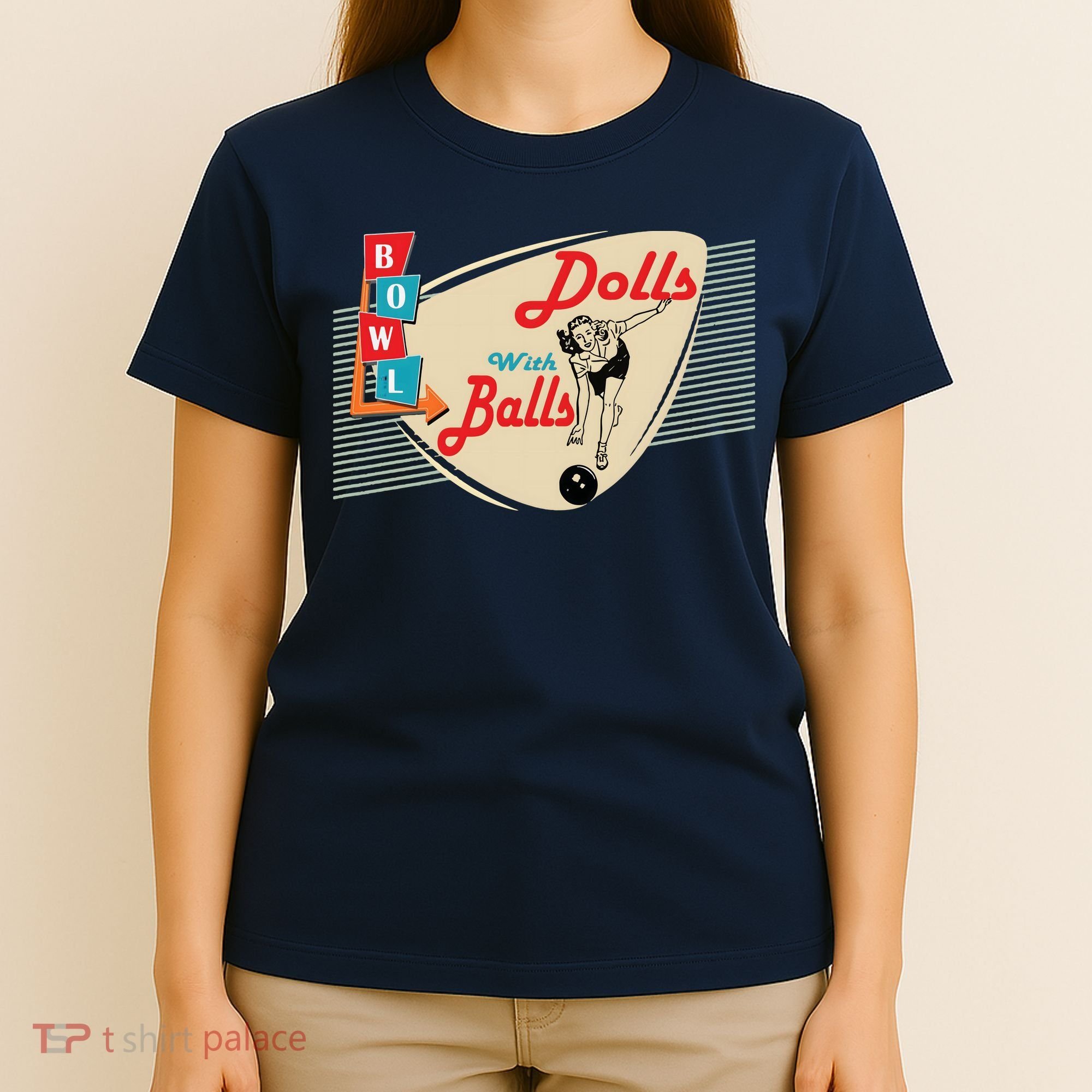 Womens Dolls With Balls Vintage Retro Matching Bowling Team T-Shirt