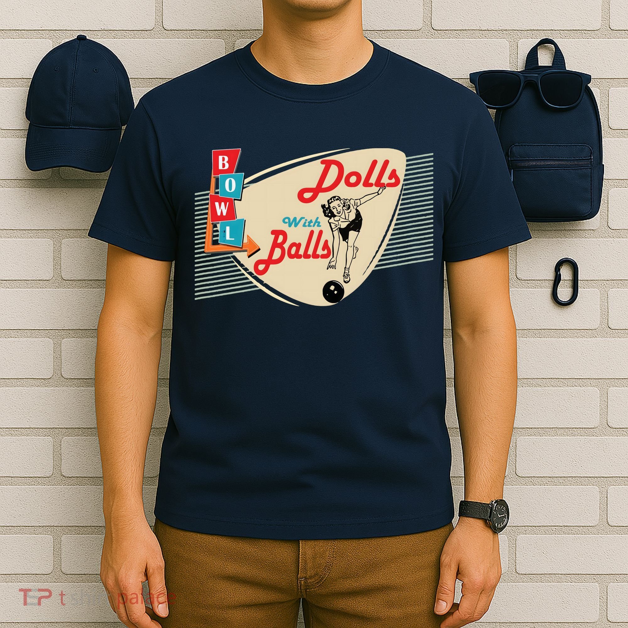 Womens Dolls With Balls Vintage Retro Matching Bowling Team T-Shirt