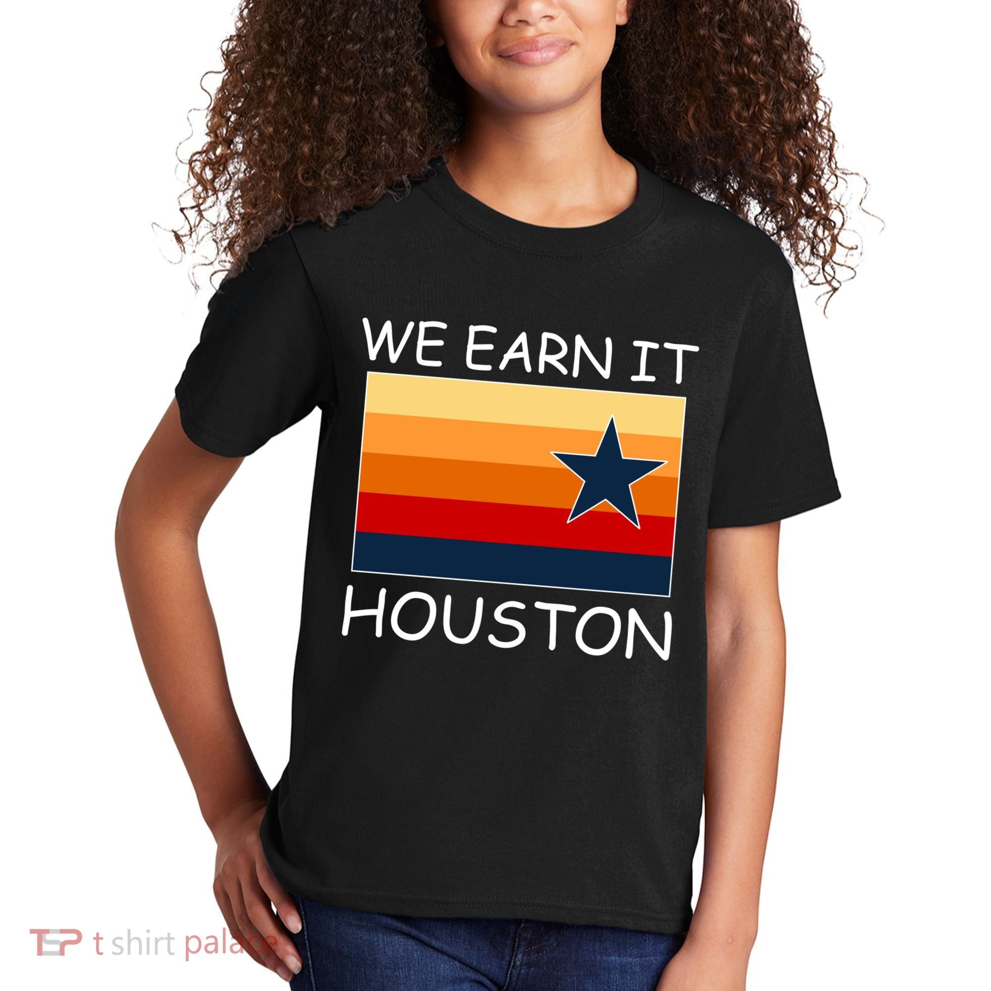 We Earn It Houston Texas Star Flag Kids T-Shirt