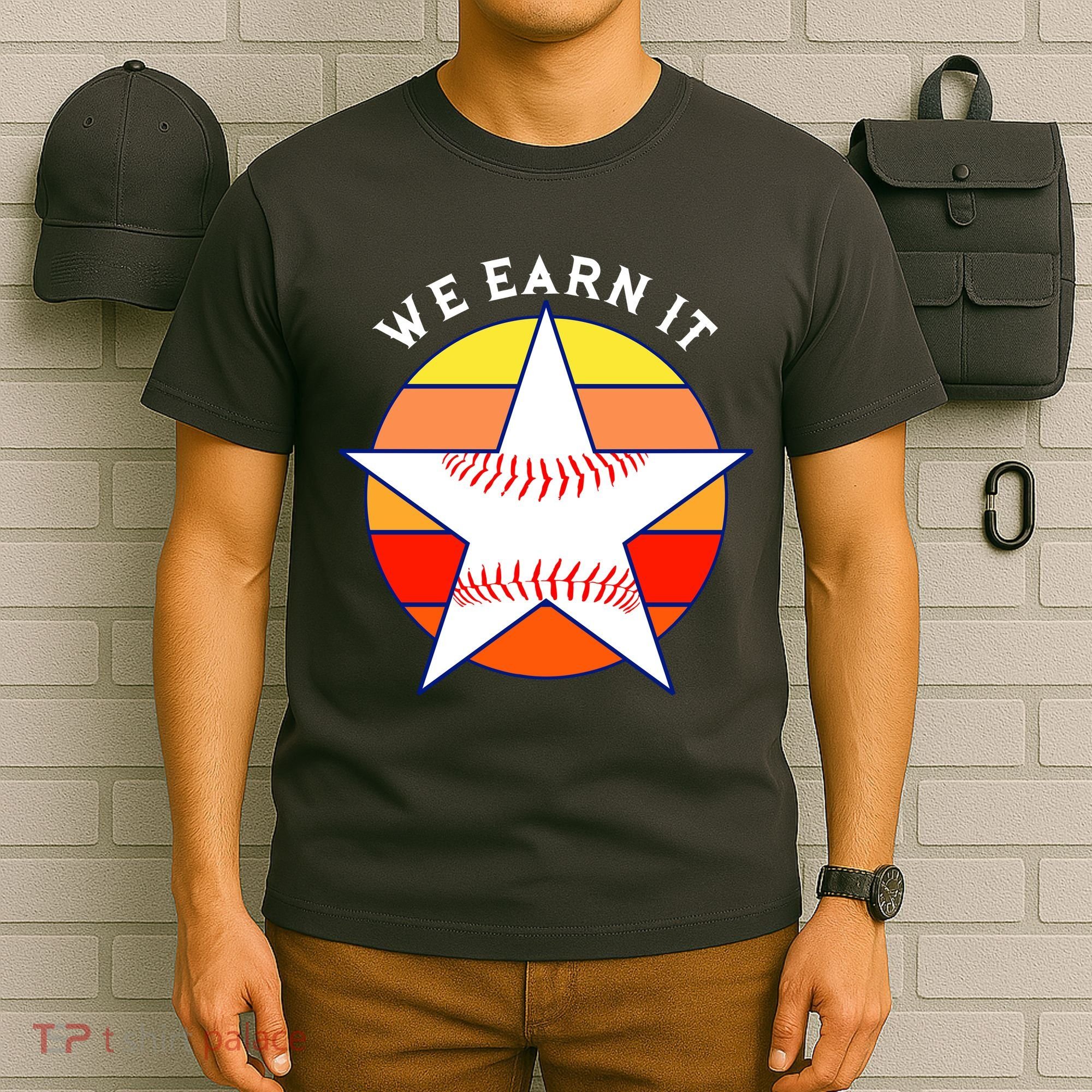 We Earn It Houston Throwback Baseball Star T-Shirt