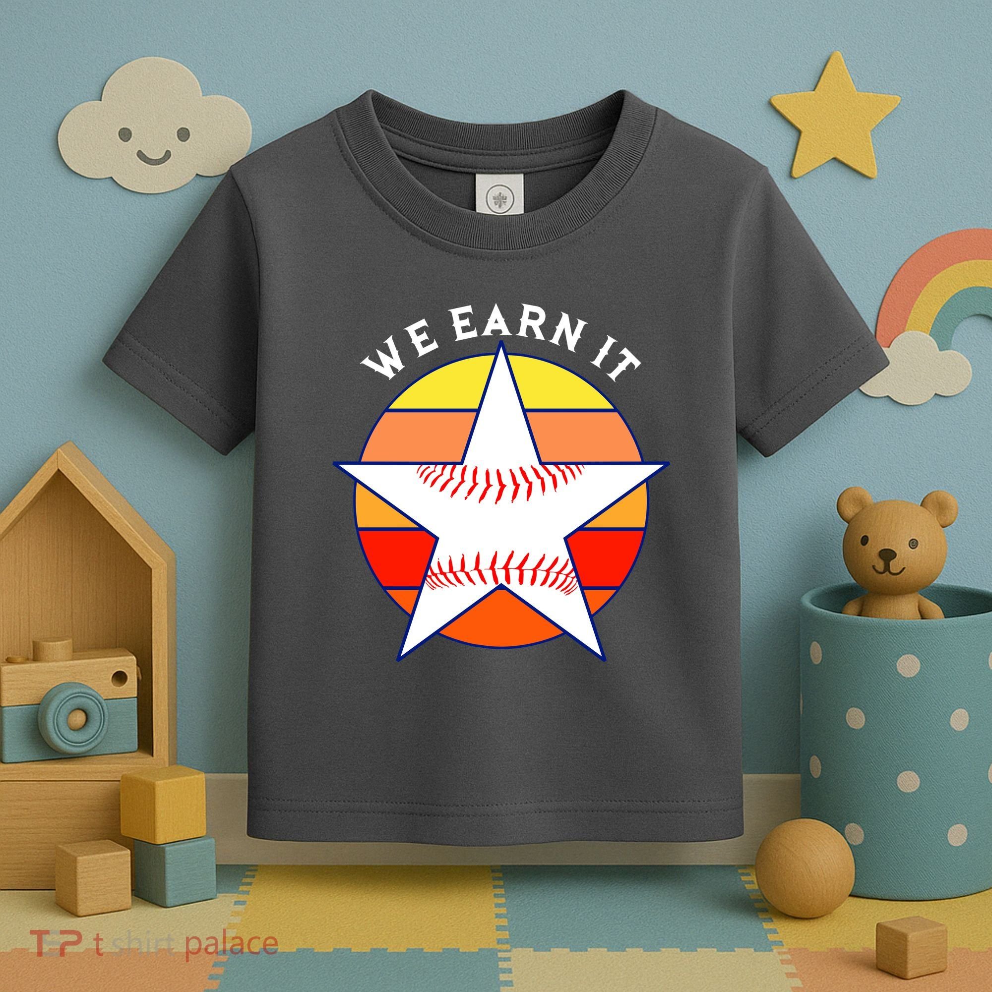 We Earn It Houston Throwback Baseball Star Toddler T-Shirt