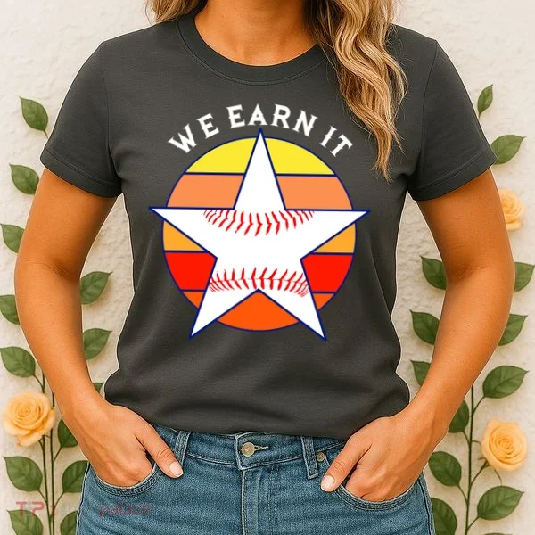 We Earn It Houston Throwback Baseball Star Women's T-Shirt