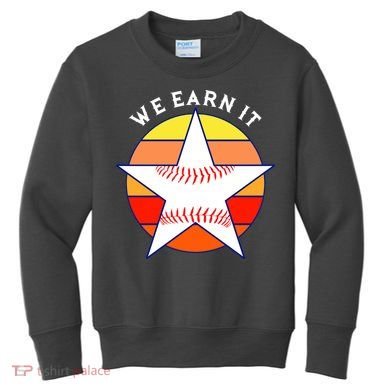 We Earn It Houston Throwback Baseball Star Kids Sweatshirt