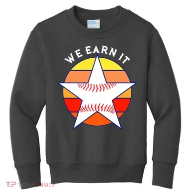 We Earn It Houston Throwback Baseball Star Kids Sweatshirt