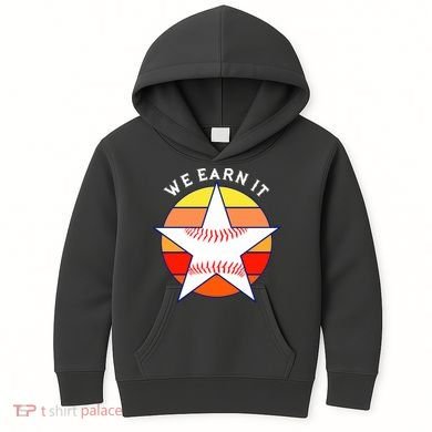 We Earn It Houston Throwback Baseball Star Kids Hoodie
